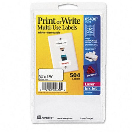 AVERY Avery 05430 Print or Write Removable Multi-Use Labels- 3/4 x 1-1/2- White- 504/Pack 5430
